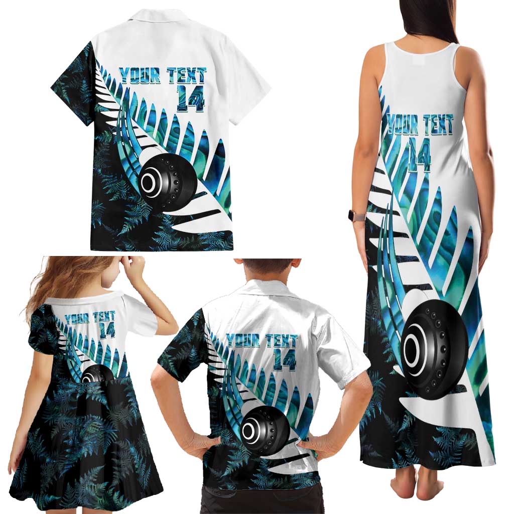 New Zealand Lawn Bowls Custom Family Matching Tank Maxi Dress and Hawaiian Shirt Aotearoa Silver Fern Paua Shell LT14 - Polynesian Pride