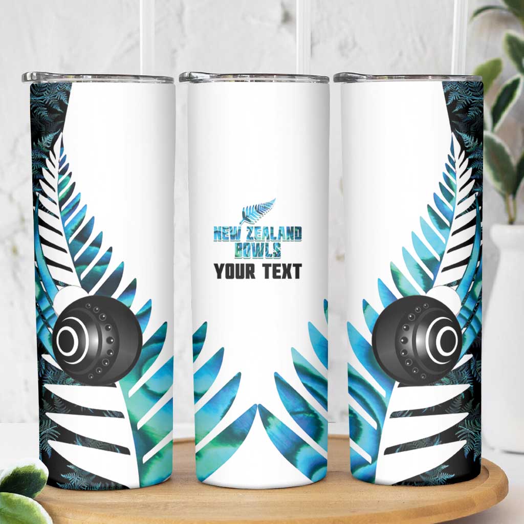 New Zealand Lawn Bowls Custom Skinny Tumbler Aotearoa Silver Fern Paua Shell LT14 - Polynesian Pride