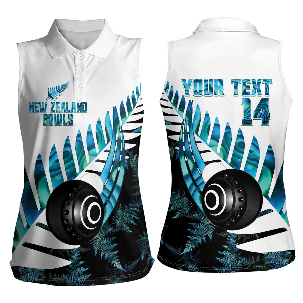 New Zealand Lawn Bowls Custom Women Sleeveless Polo Shirt Aotearoa Silver Fern Paua Shell LT14 - Polynesian Pride