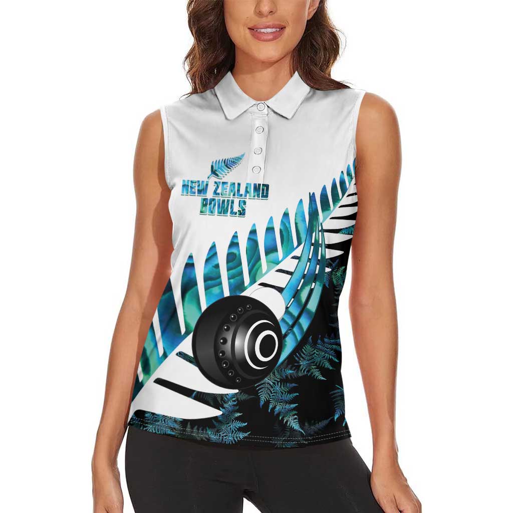 New Zealand Lawn Bowls Custom Women Sleeveless Polo Shirt Aotearoa Silver Fern Paua Shell LT14 - Polynesian Pride
