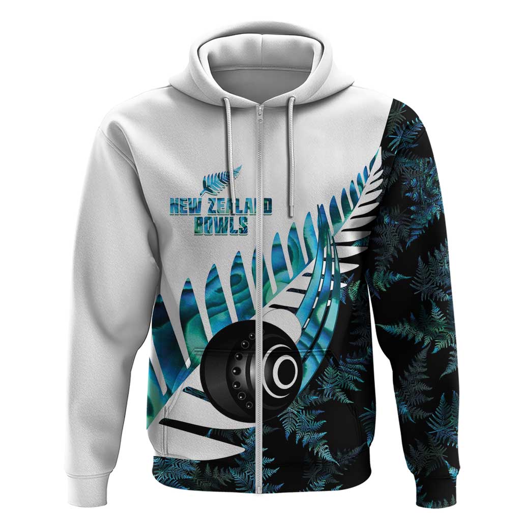 New Zealand Lawn Bowls Custom Zip Hoodie Aotearoa Silver Fern Paua Shell - Polynesian Pride