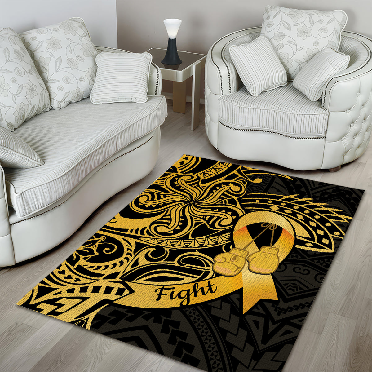 Polynesia Bone Cancer Awareness Area Rug Fight Warriors