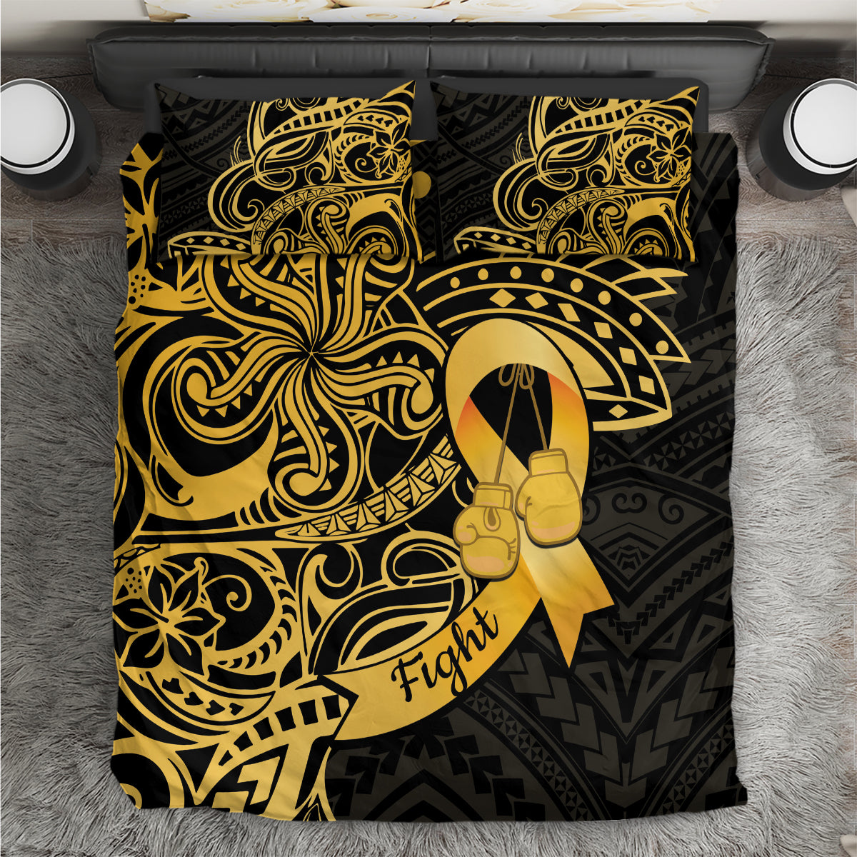 Polynesia Bone Cancer Awareness Bedding Set Fight Warriors