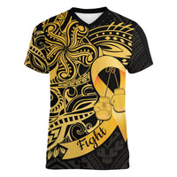 Polynesia Bone Cancer Awareness Women V-Neck T-Shirt Fight Warriors