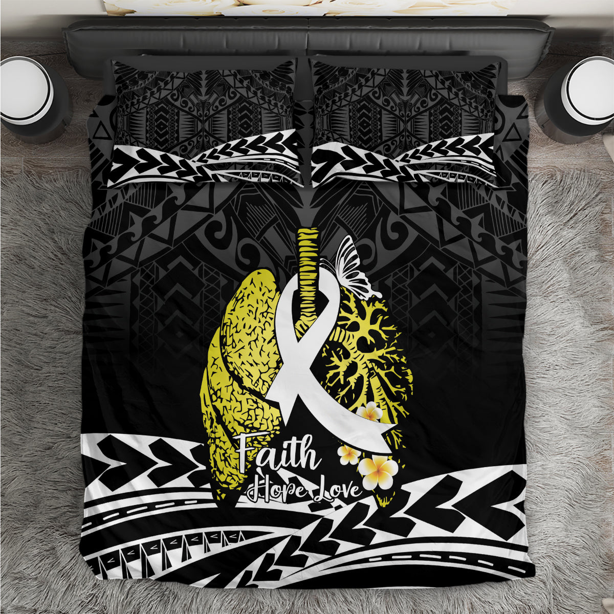 Polynesia World Lung Cancer Day Bedding Set Faith Hope Love