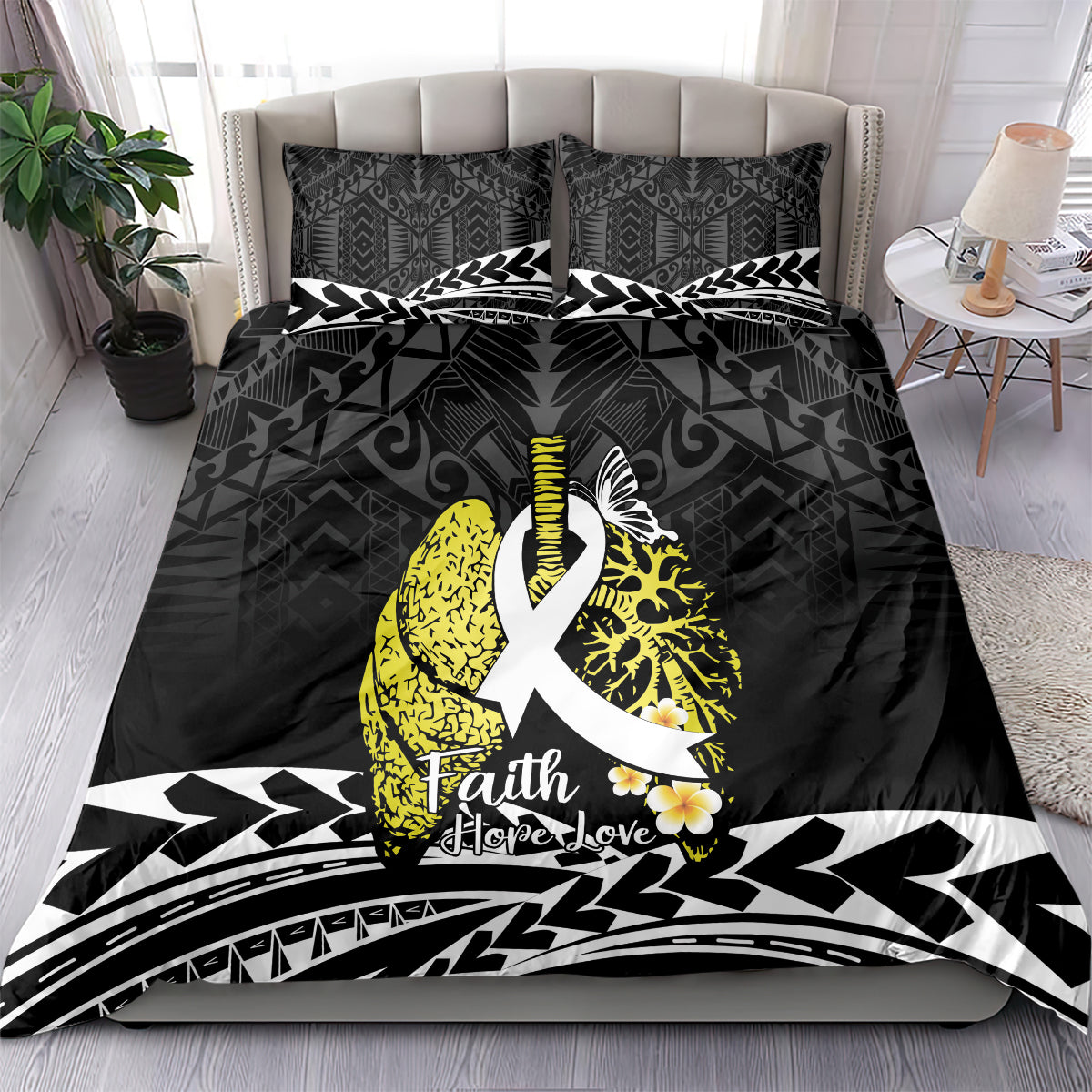 Polynesia World Lung Cancer Day Bedding Set Faith Hope Love