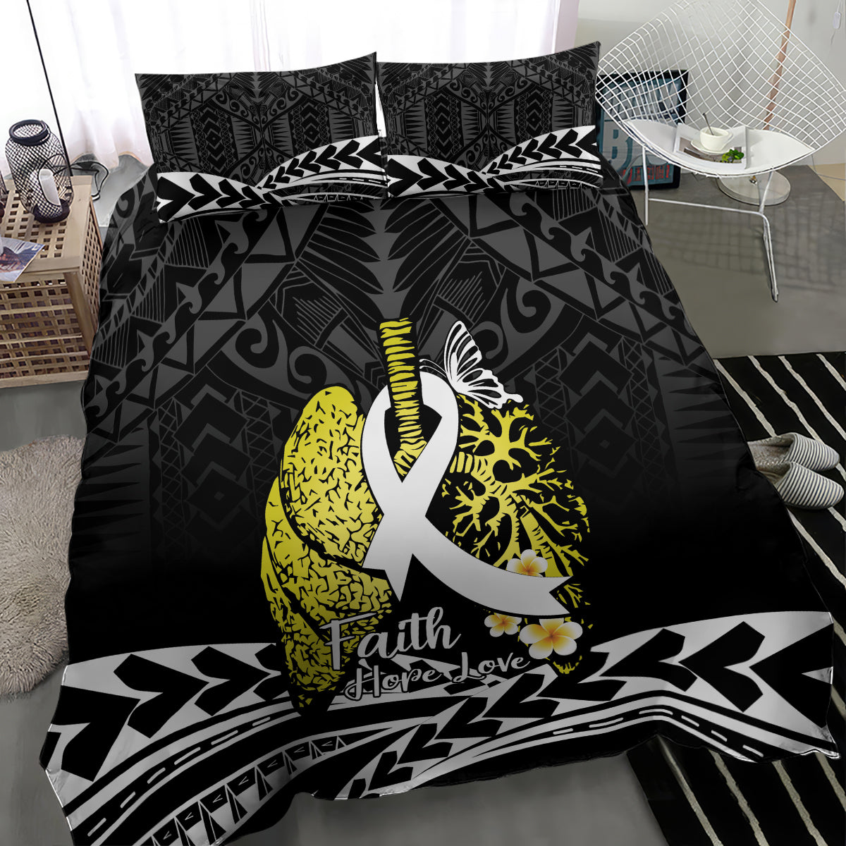 Polynesia World Lung Cancer Day Bedding Set Faith Hope Love