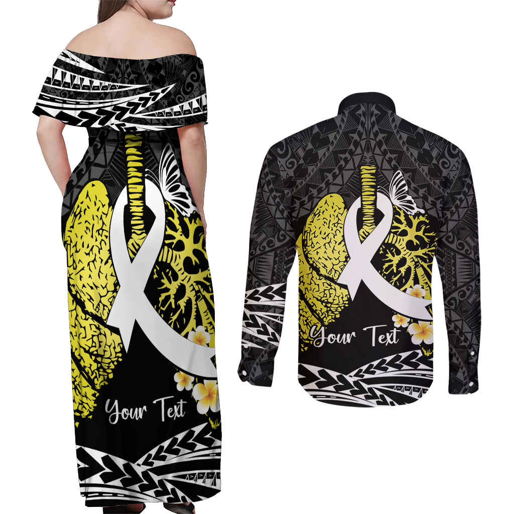 Personalised Polynesia World Lung Cancer Day Couples Matching Off Shoulder Maxi Dress and Long Sleeve Button Shirt Faith Hope Love