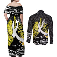 Personalised Polynesia World Lung Cancer Day Couples Matching Off Shoulder Maxi Dress and Long Sleeve Button Shirt Faith Hope Love