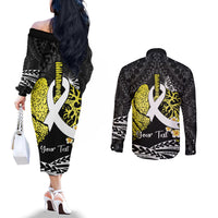 Personalised Polynesia World Lung Cancer Day Couples Matching Off The Shoulder Long Sleeve Dress and Long Sleeve Button Shirt Faith Hope Love