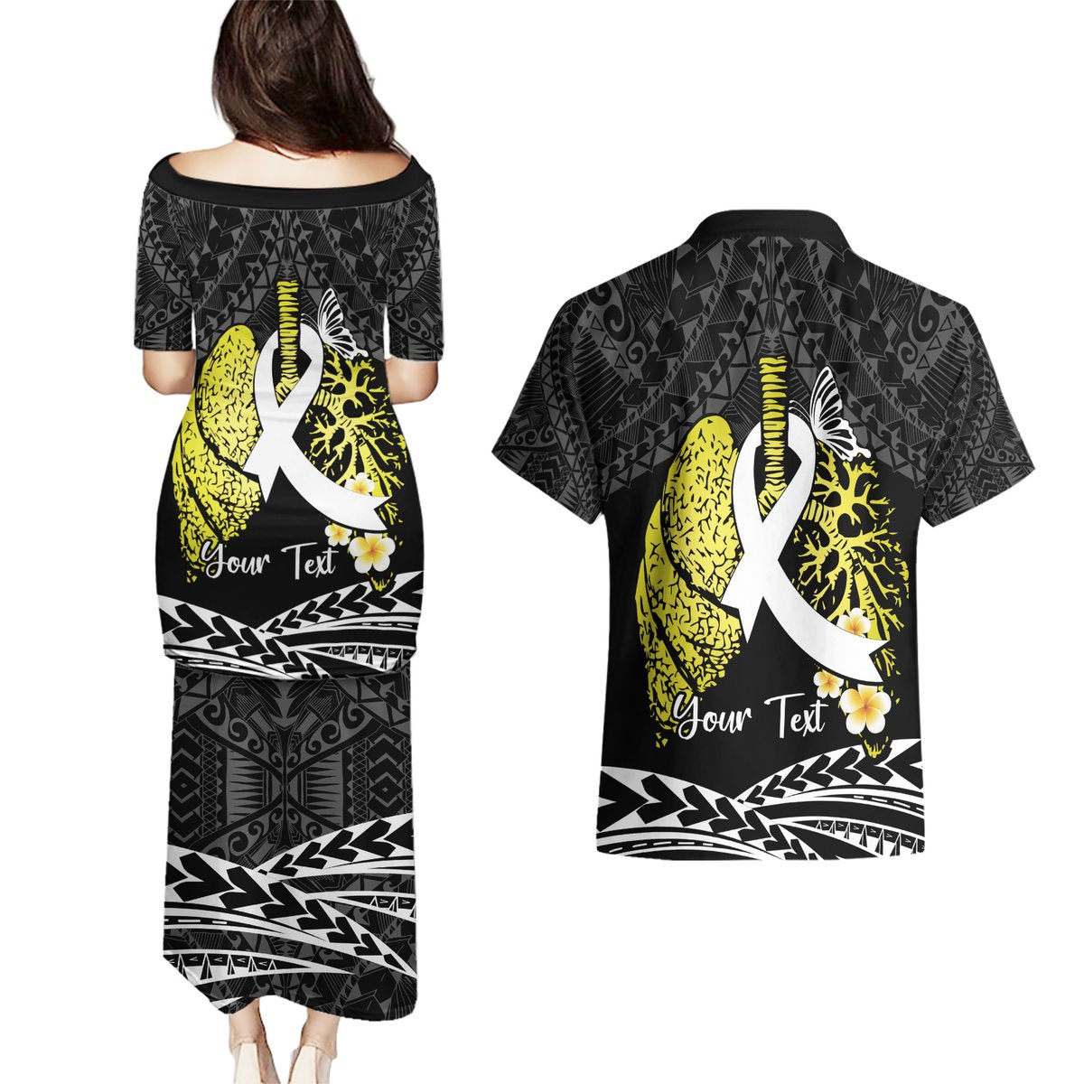 Personalised Polynesia World Lung Cancer Day Couples Matching Puletasi and Hawaiian Shirt Faith Hope Love LT14 - Polynesian Pride