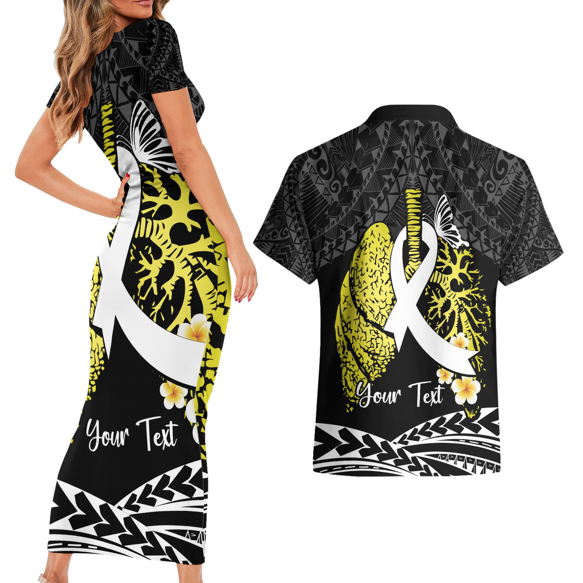 Personalised Polynesia World Lung Cancer Day Couples Matching Short Sleeve Bodycon Dress and Hawaiian Shirt Faith Hope Love LT14 - Polynesian Pride