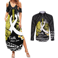 Personalised Polynesia World Lung Cancer Day Couples Matching Summer Maxi Dress and Long Sleeve Button Shirt Faith Hope Love