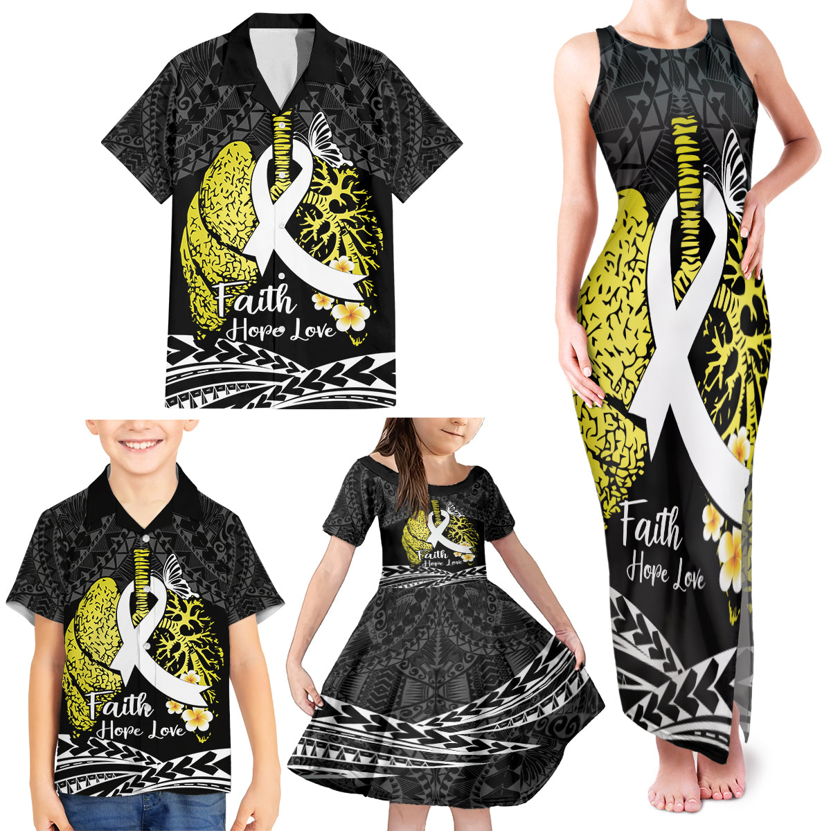 Personalised Polynesia World Lung Cancer Day Family Matching Tank Maxi Dress and Hawaiian Shirt Faith Hope Love