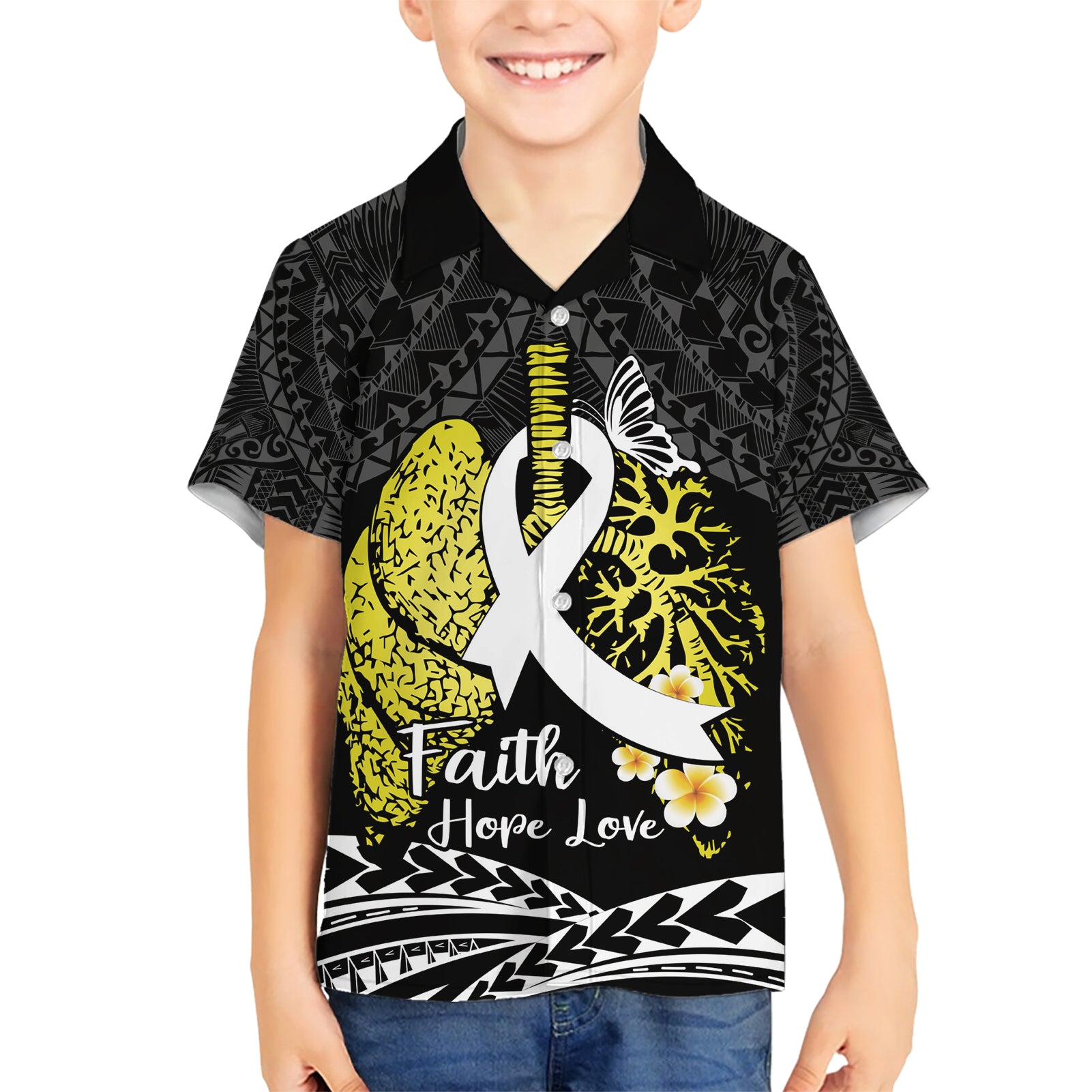 Personalised Polynesia World Lung Cancer Day Kid Hawaiian Shirt Faith Hope Love
