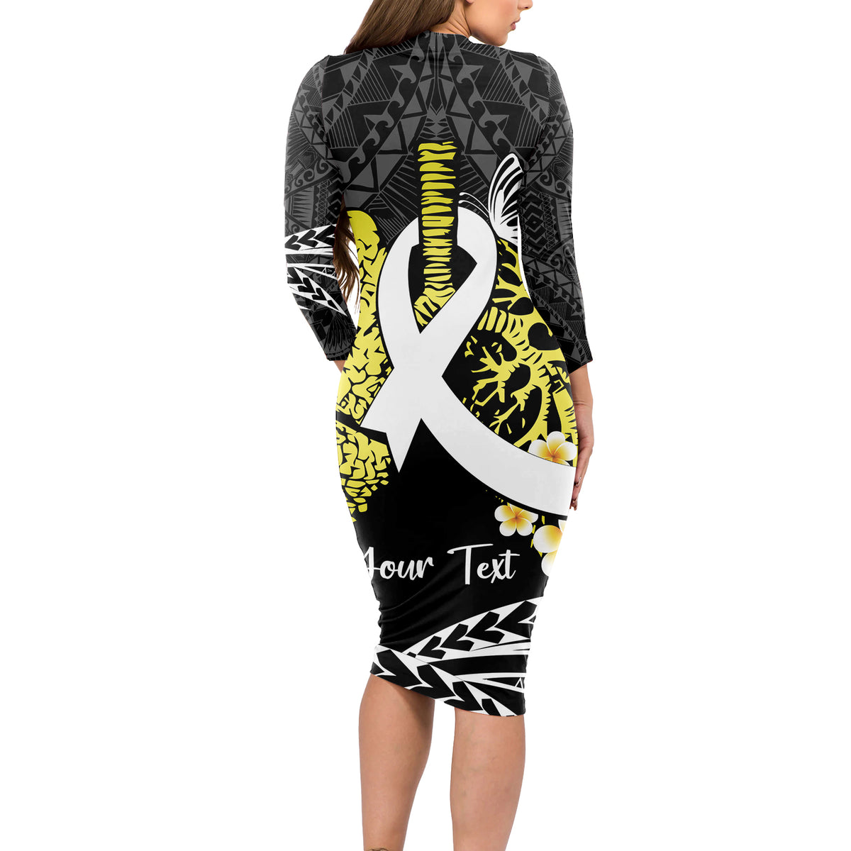 Personalised Polynesia World Lung Cancer Day Long Sleeve Bodycon Dress Faith Hope Love