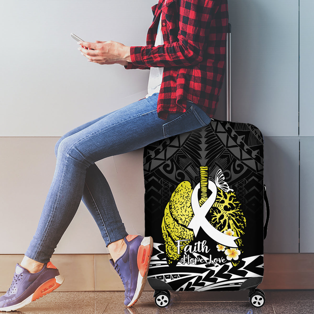 Polynesia World Lung Cancer Day Luggage Cover Faith Hope Love LT14 - Polynesian Pride