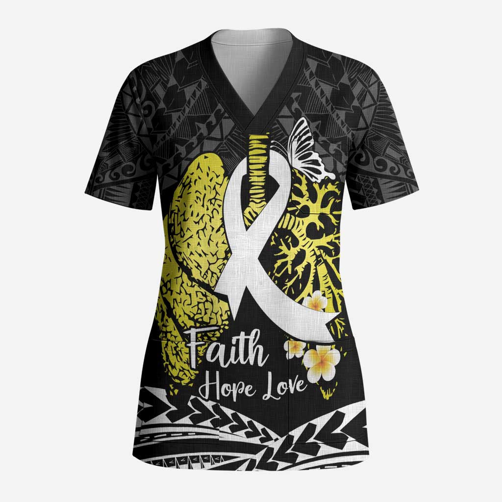 Personalised Polynesia World Lung Cancer Day Scrub Top Faith Hope Love - Polynesian Pride