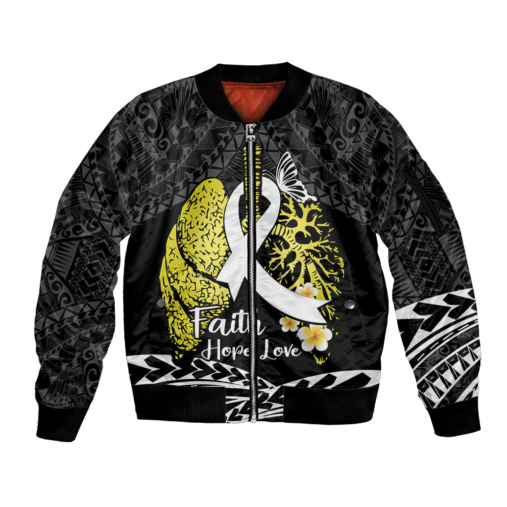 Personalised Polynesia World Lung Cancer Day Sleeve Zip Bomber Jacket Faith Hope Love LT14 Unisex Black - Polynesian Pride