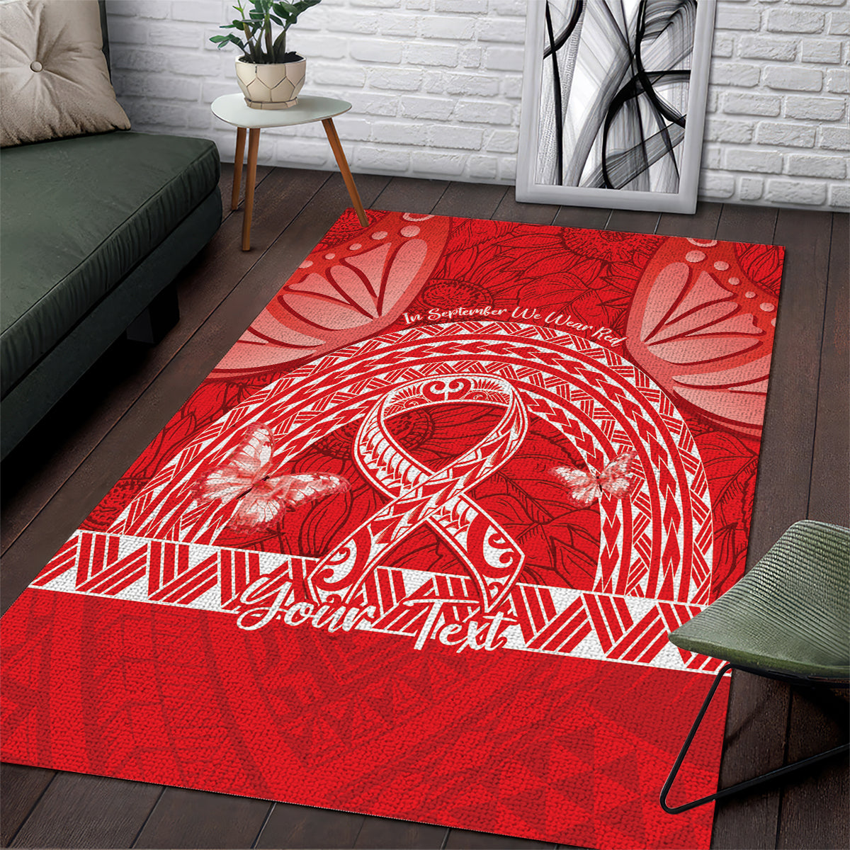 Personalised In September We Wear Red Area Rug Polynesia Blood Cancer Awareness