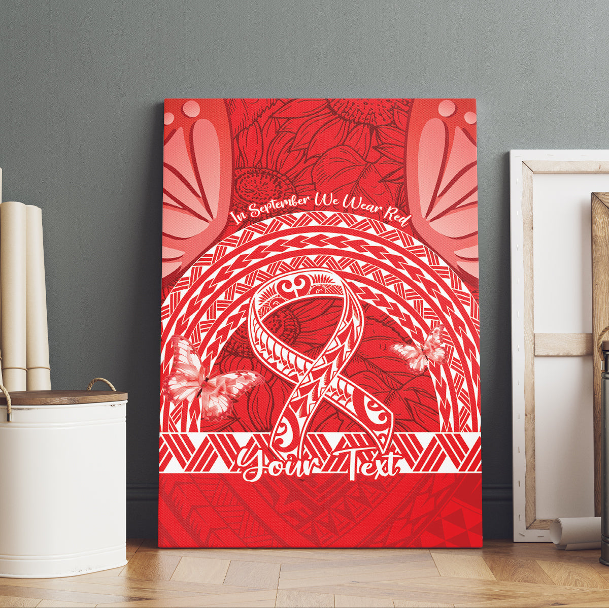 Personalised In September We Wear Red Canvas Wall Art Polynesia Blood Cancer Awareness