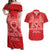 Personalised In September We Wear Red Couples Matching Off Shoulder Maxi Dress and Hawaiian Shirt Polynesia Blood Cancer Awareness