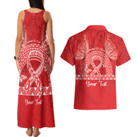 Personalised In September We Wear Red Couples Matching Tank Maxi Dress and Hawaiian Shirt Polynesia Blood Cancer Awareness