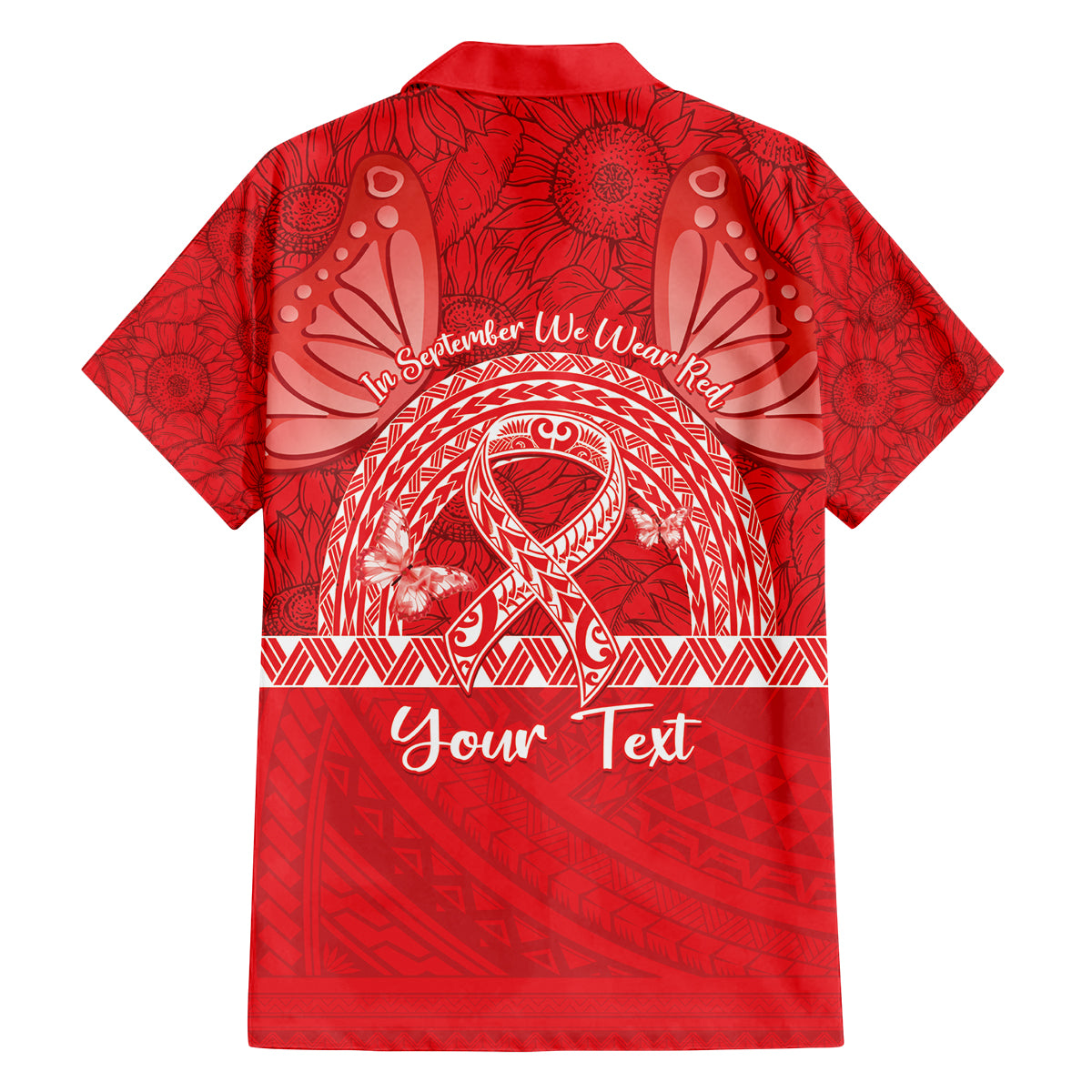 Personalised In September We Wear Red Family Matching Off The Shoulder Long Sleeve Dress and Hawaiian Shirt Polynesia Blood Cancer Awareness
