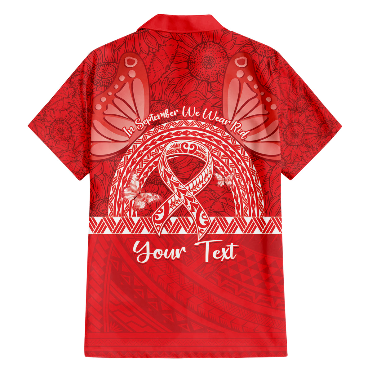 Personalised In September We Wear Red Family Matching Short Sleeve Bodycon Dress and Hawaiian Shirt Polynesia Blood Cancer Awareness