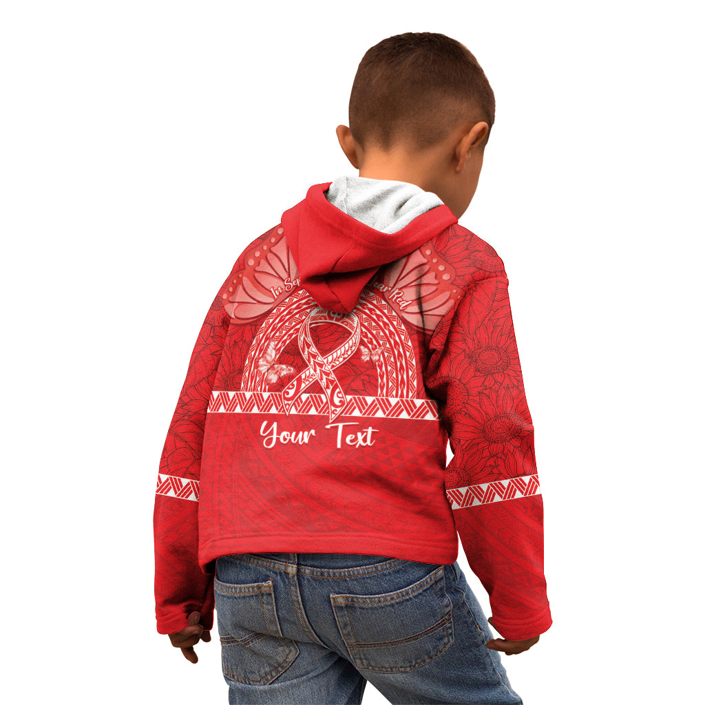 Personalised In September We Wear Red Kid Hoodie Polynesia Blood Cancer Awareness