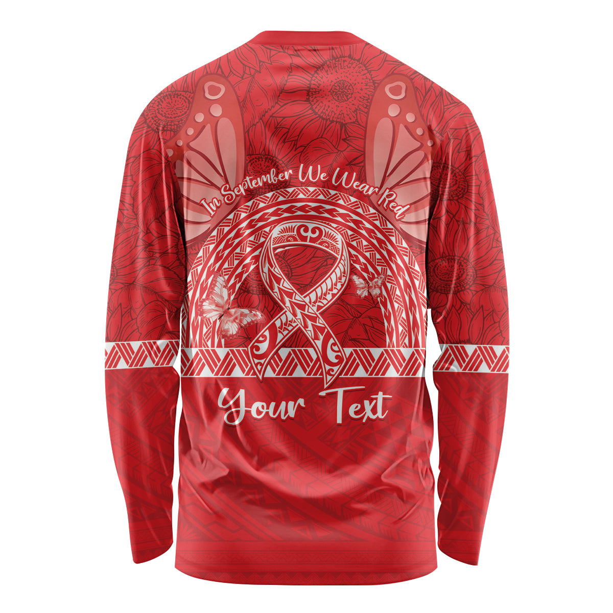Personalised In September We Wear Red Long Sleeve Shirt Polynesia Blood Cancer Awareness