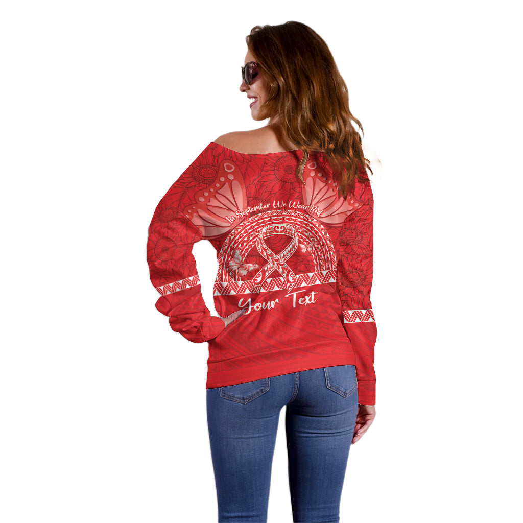 Personalised In September We Wear Red Off Shoulder Sweater Polynesia Blood Cancer Awareness