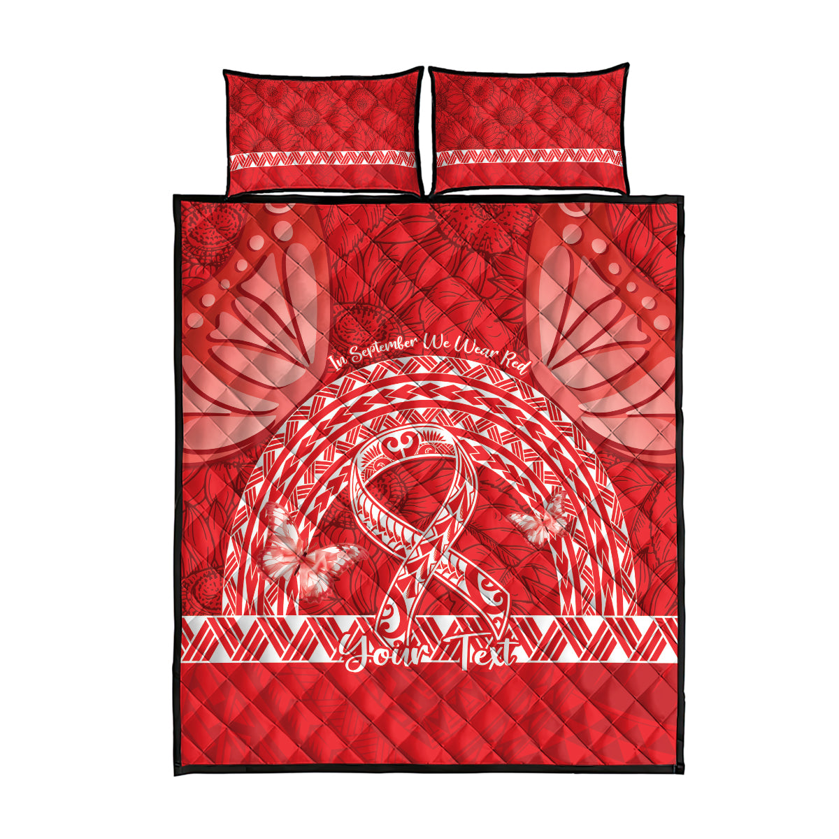 Personalised In September We Wear Red Quilt Bed Set Polynesia Blood Cancer Awareness
