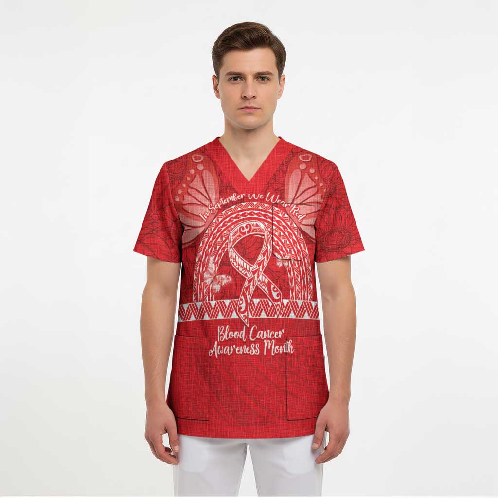 Personalised In September We Wear Red Scrub Top Polynesia Blood Cancer Awareness - Polynesian Pride