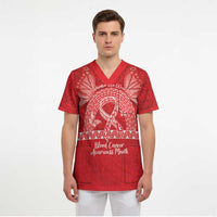 Personalised In September We Wear Red Scrub Top Polynesia Blood Cancer Awareness - Polynesian Pride