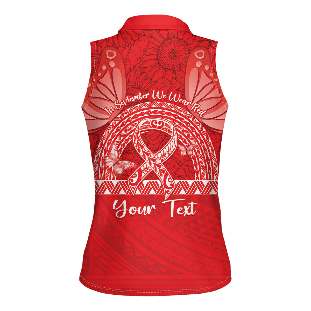 Personalised In September We Wear Red Women Sleeveless Polo Shirt Polynesia Blood Cancer Awareness