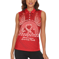 Personalised In September We Wear Red Women Sleeveless Polo Shirt Polynesia Blood Cancer Awareness