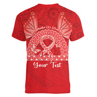 Personalised In September We Wear Red Women V-Neck T-Shirt Polynesia Blood Cancer Awareness
