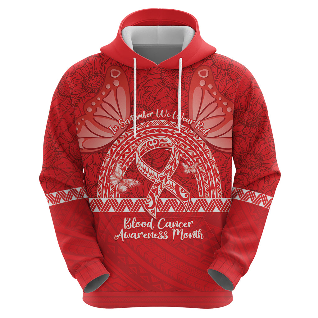 Personalised In September We Wear Red Zip Hoodie Polynesia Blood Cancer Awareness