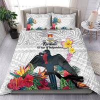 Kiribati Independence Day Bedding Set Frigatebird Mix Tropical Flowers - White Style
