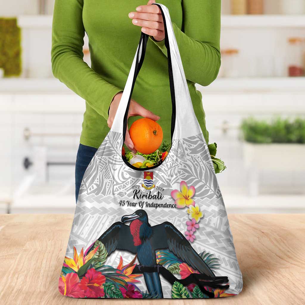 Kiribati Independence Day Grocery Bag Frigatebird Mix Tropical Flowers - White Style