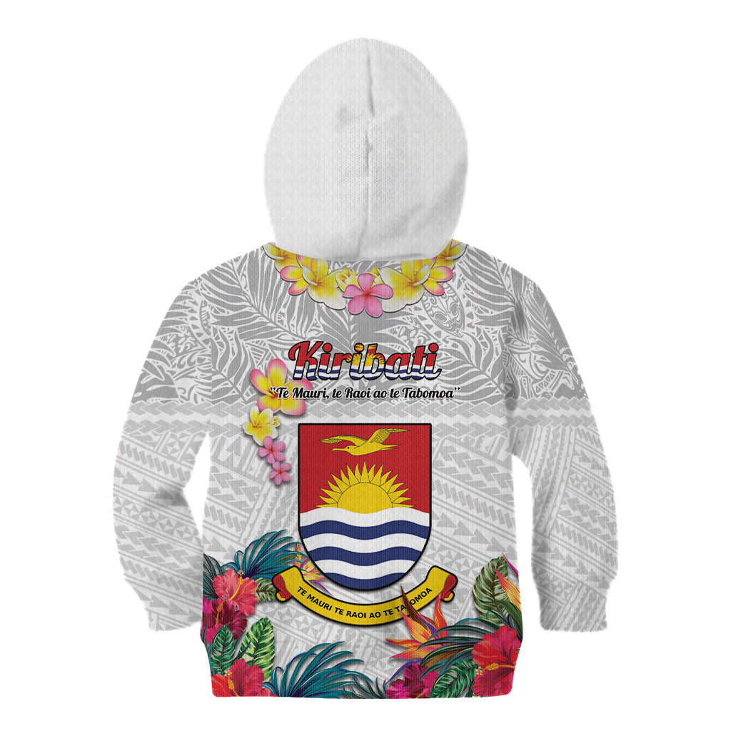 Kiribati Independence Day Kid Hoodie Frigatebird Mix Tropical Flowers - White Style