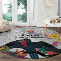 Kiribati Independence Day Round Carpet Frigatebird Mix Tropical Flowers - White Style