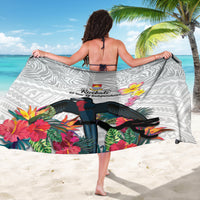 Kiribati Independence Day Sarong Frigatebird Mix Tropical Flowers - White Style