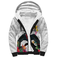 Kiribati Independence Day Sherpa Hoodie Frigatebird Mix Tropical Flowers - White Style