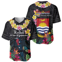 Kiribati Independence Day Baseball Jersey Frigatebird Mix Tropical Flowers - Black Style