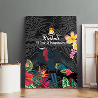 Kiribati Independence Day Canvas Wall Art Frigatebird Mix Tropical Flowers - Black Style