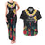 Kiribati Independence Day Couples Matching Tank Maxi Dress and Hawaiian Shirt Frigatebird Mix Tropical Flowers - Black Style