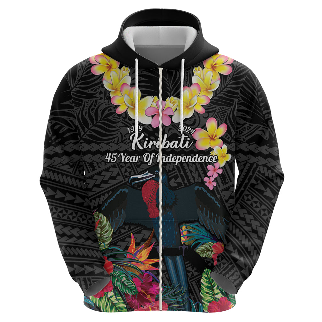 Kiribati Independence Day Hoodie Frigatebird Mix Tropical Flowers - Black Style