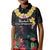 Kiribati Independence Day Kid Polo Shirt Frigatebird Mix Tropical Flowers - Black Style